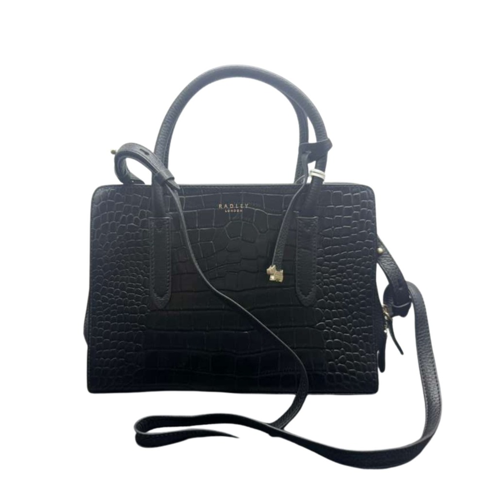 Radley London Black Croc Embossed Leather Satchel Crossbody Handbag NWT